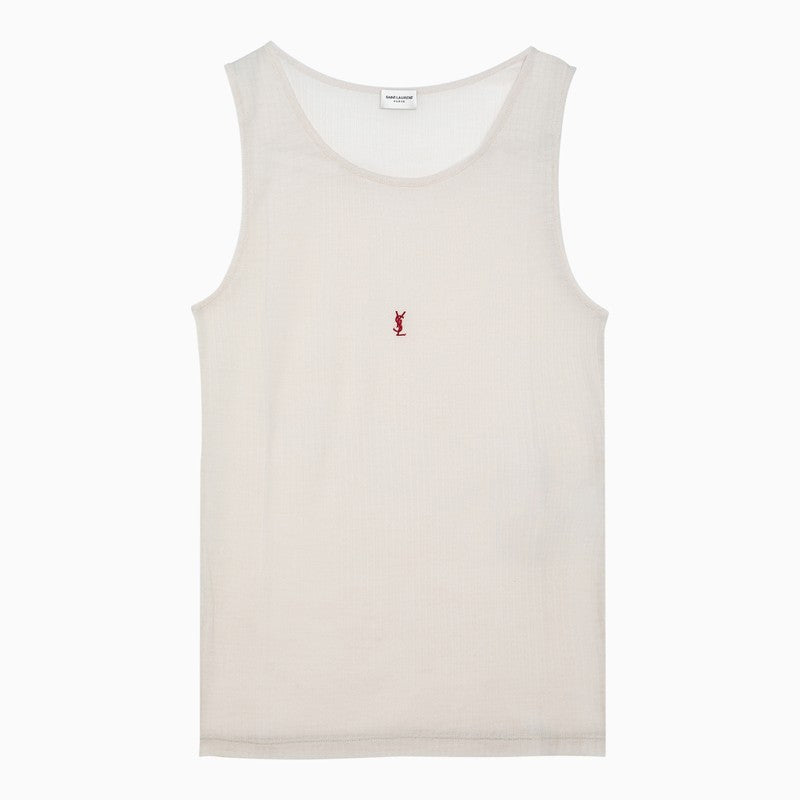 Beige wool tank top with logo