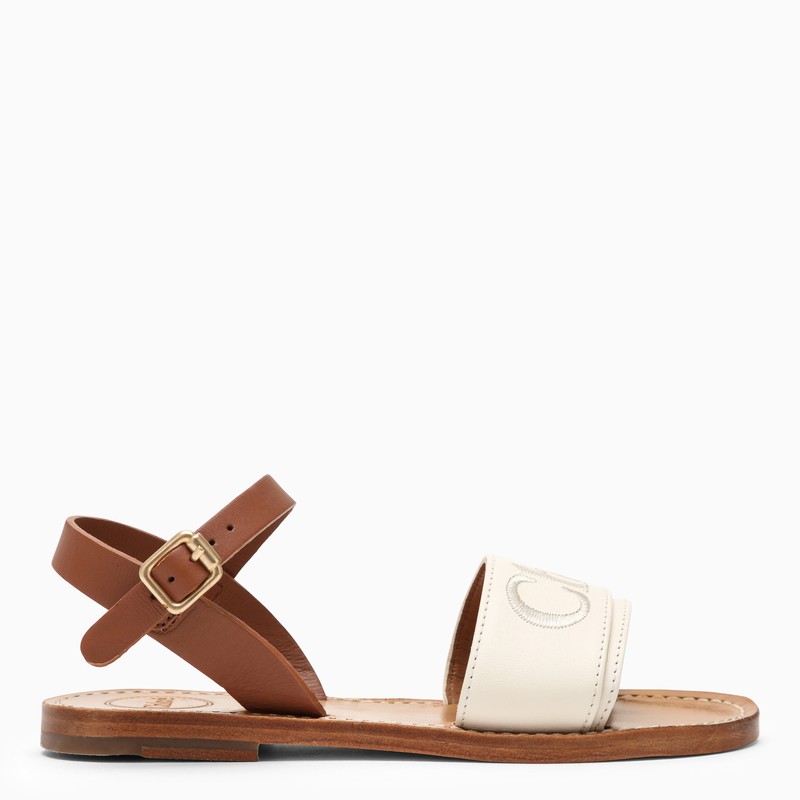 WOMEN][NEW IN]Ivory leather sandal with logo – d.code