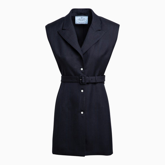 Single-breasted navy blue wool waistcoat