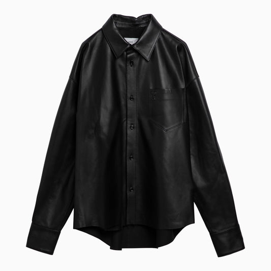 Black leather long sleeved shirt