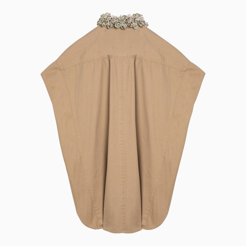 Beige cotton shirt with beading detail