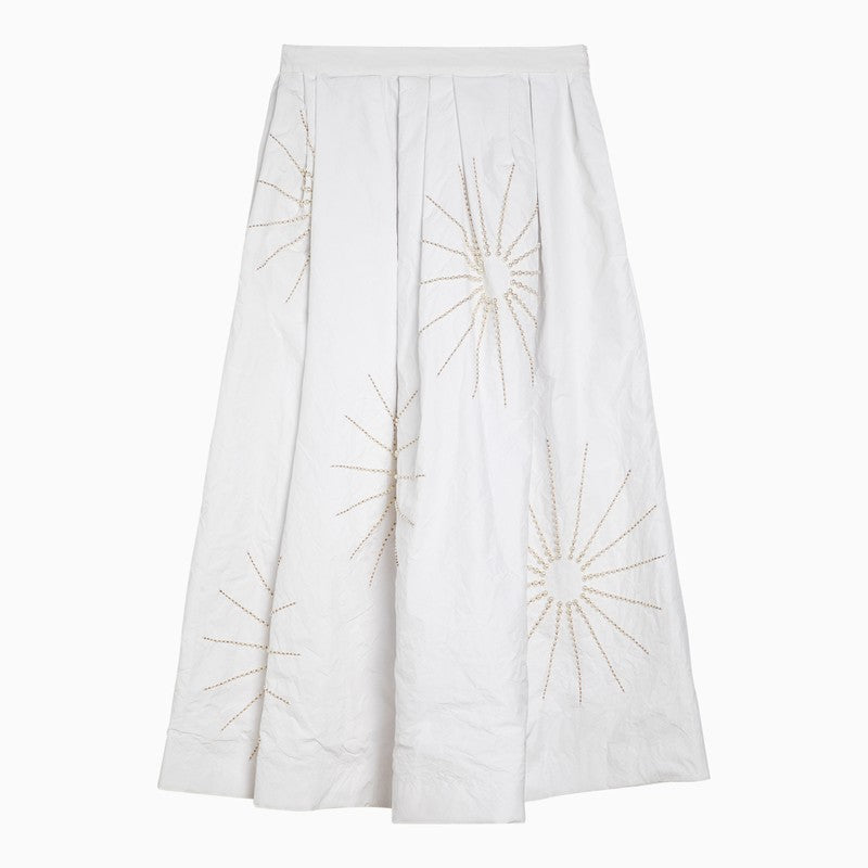 White wide midi skirt with embroidery