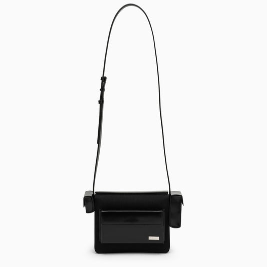 Black leather and fabric messenger bag