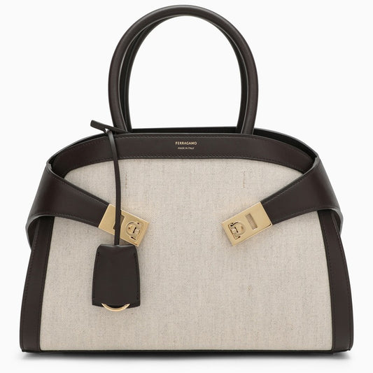 Hug S dark brown/natural leather and fabric handbag