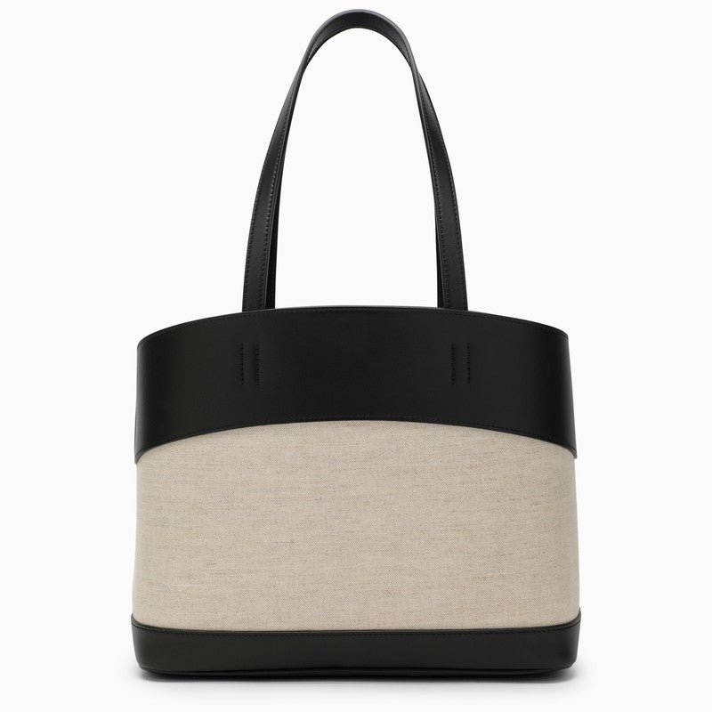 [WOMEN][DIGGING]Black/natural leather and textile tote bag