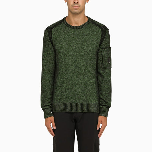 Green crew-neck sweater in wool blend