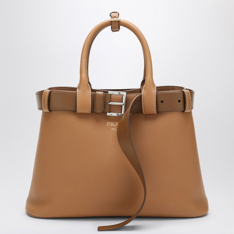 Caramel-coloured leather medium Buckle bag with belt