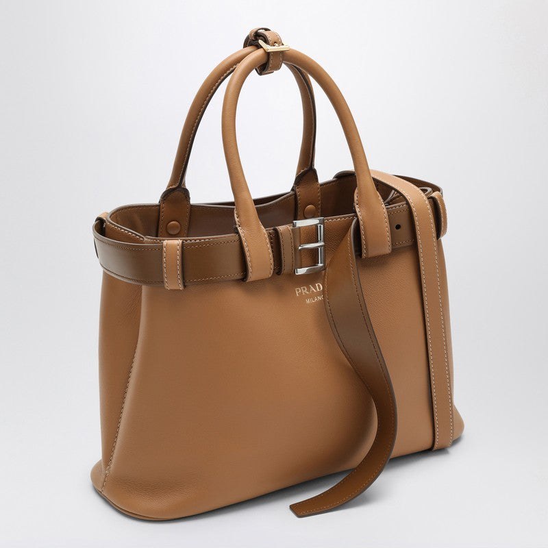 Caramel-coloured leather medium Buckle bag with belt