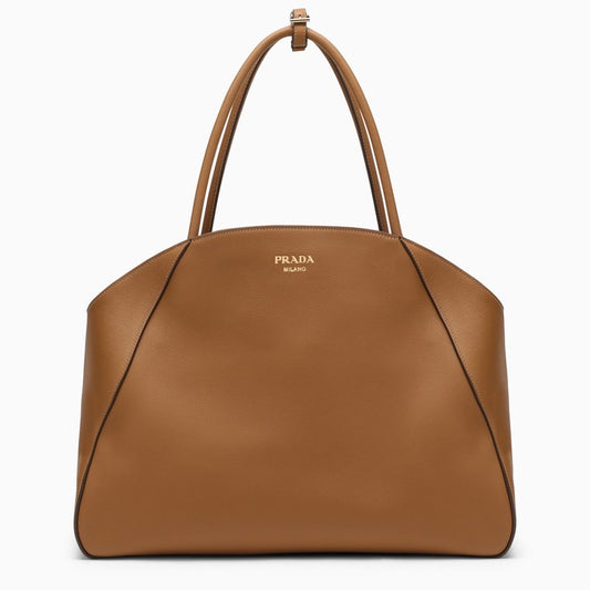 Caramel-coloured leather large handbag