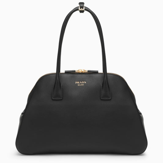 Large black leather shopping bag