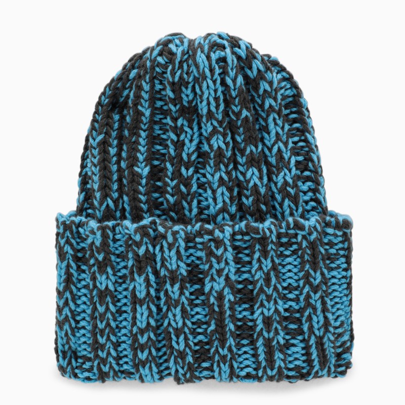 Light blue/black wool and cashmere hat