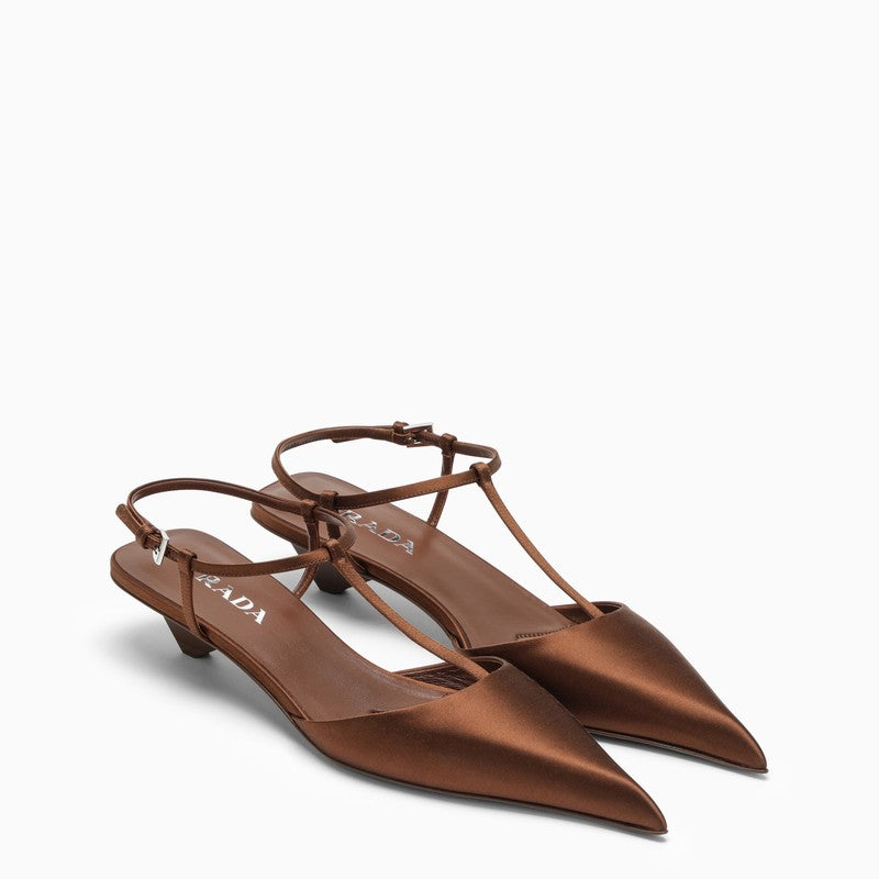 [WOMEN][NEW IN]Tobacco-coloured satin slingback pumps