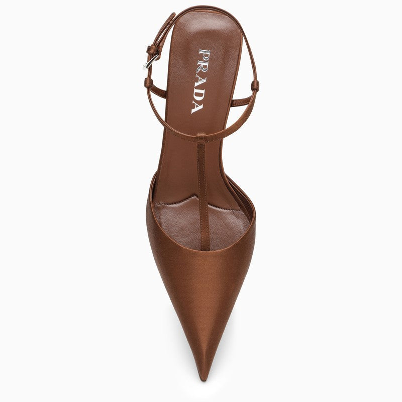 [WOMEN][NEW IN]Tobacco-coloured satin slingback pumps