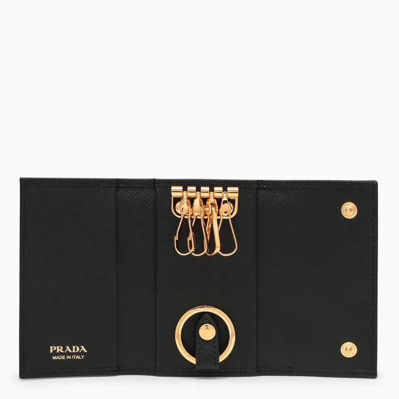 Black Saffiano key ring with logo