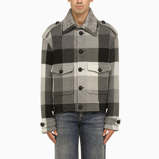 Grey jacket with check pattern