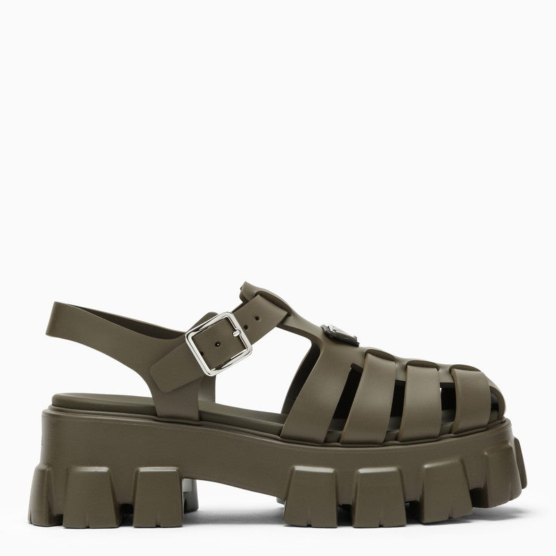 Military green rubber sandal with logo