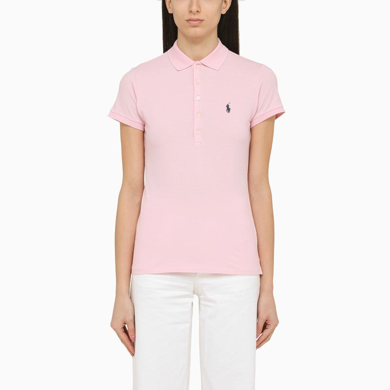 Pink piqué polo shirt with logo