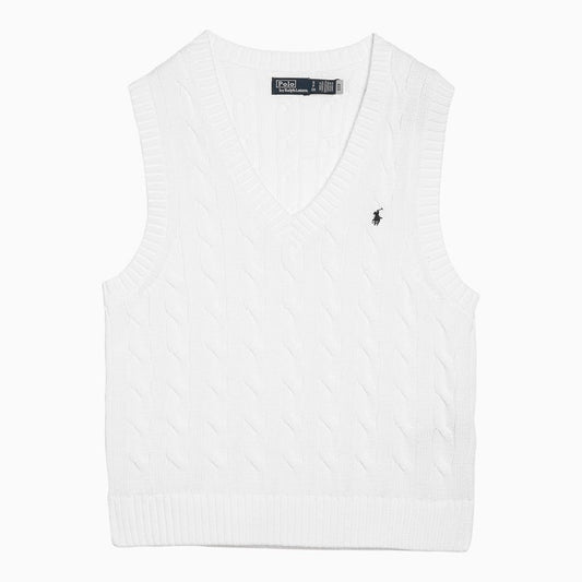 [WOMEN][NEW IN]White cotton cable-knit waistcoat