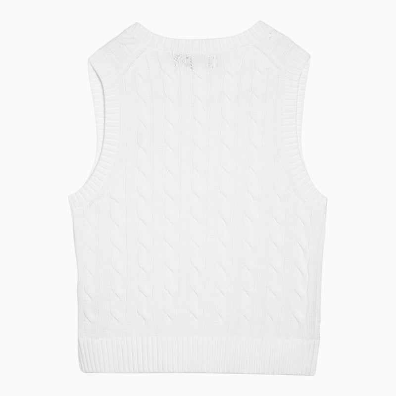 [WOMEN][NEW IN]White cotton cable-knit waistcoat