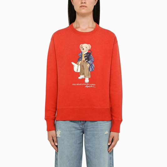 Red crewneck sweatshirt with print