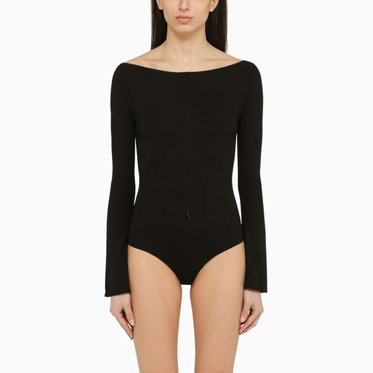 Black viscose bodysuit with cut-out