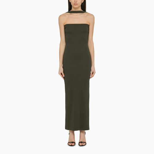 Military green ribbed cotton dress