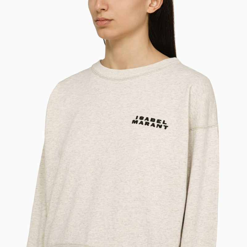 Ecru cotton crew-neck sweatshirt with logo