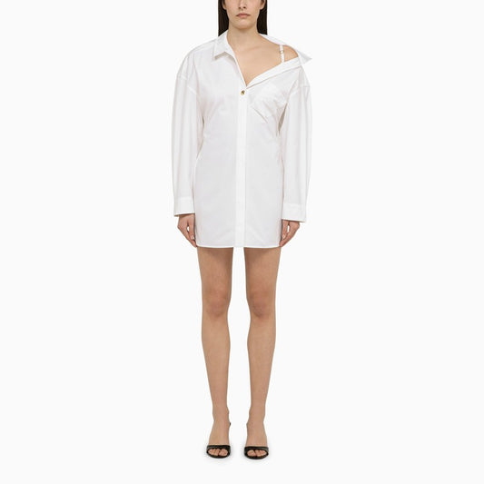 White asymmetrical cotton mini chemisier dress
