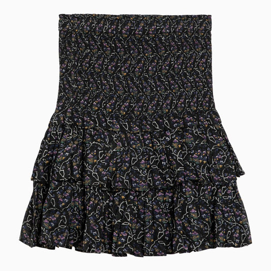 Black cotton miniskirt with multicolour print