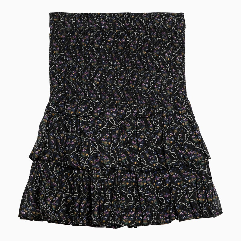 Black cotton miniskirt with multicolour print