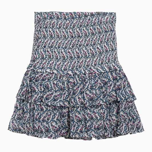 Cotton écru miniskirt with multicolour print