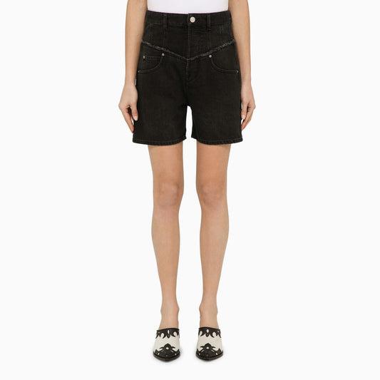 Black cotton denim shorts