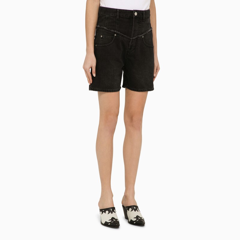 Black cotton denim shorts