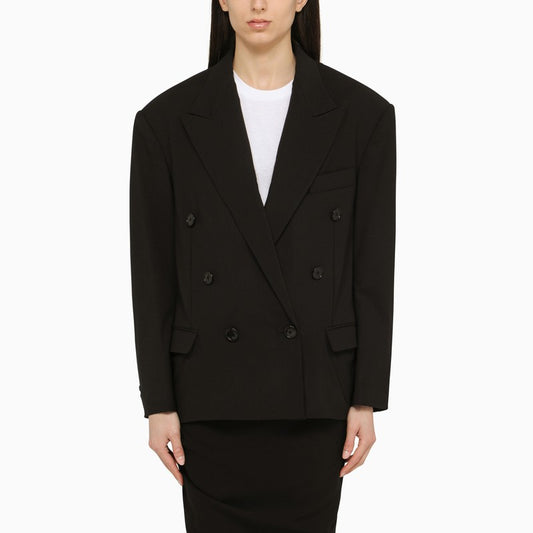 Black wool double-breasted jacket with epaulettes