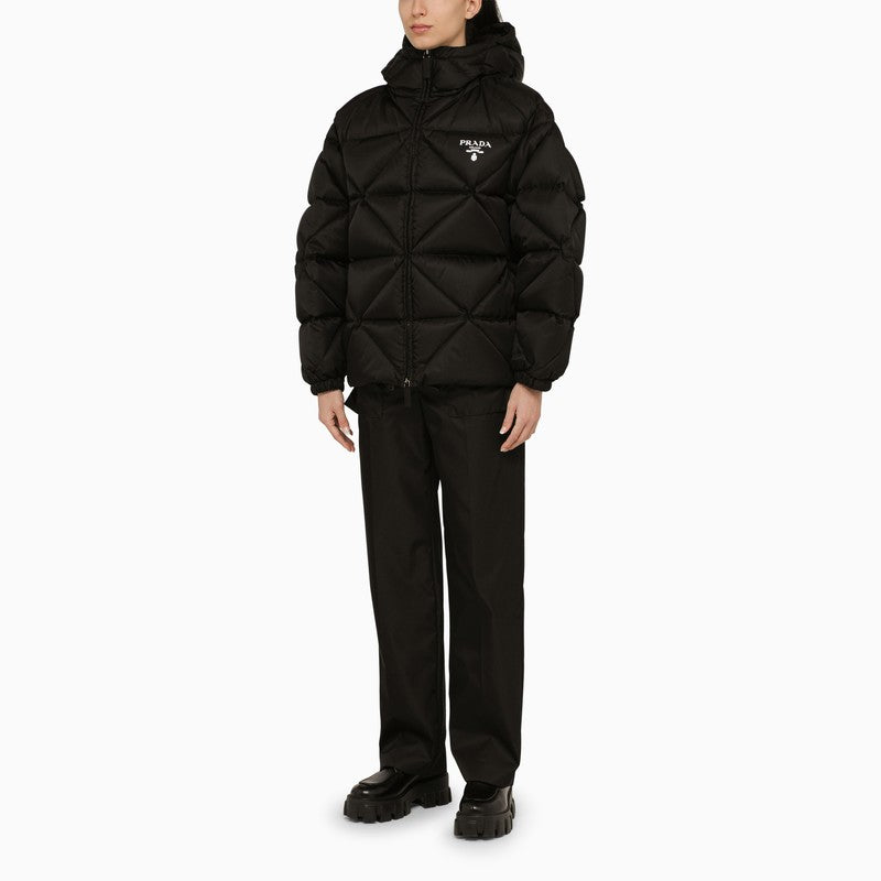 Black Re-nylon over down jacket with logo