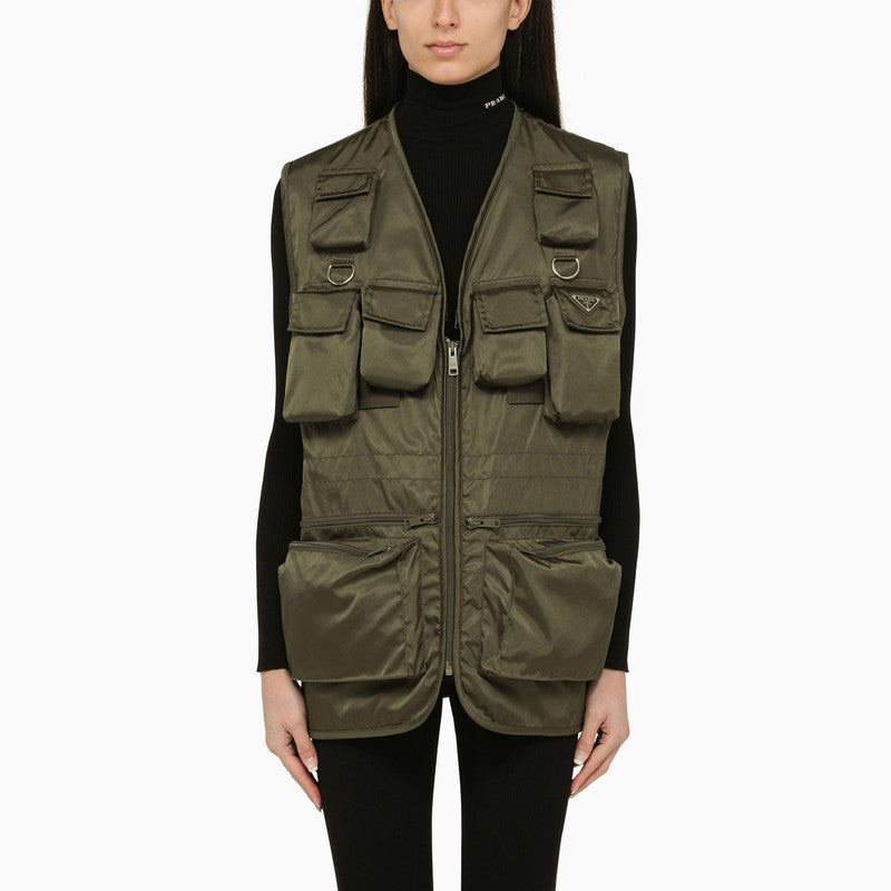Military green-coloured Re-nylon vest