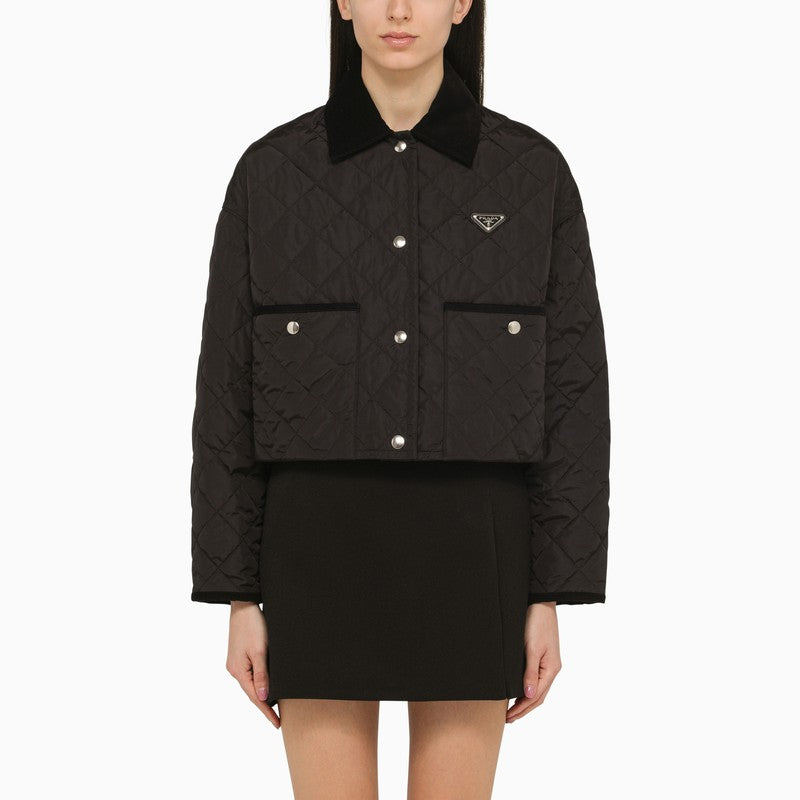 Black quilted jacket with logo