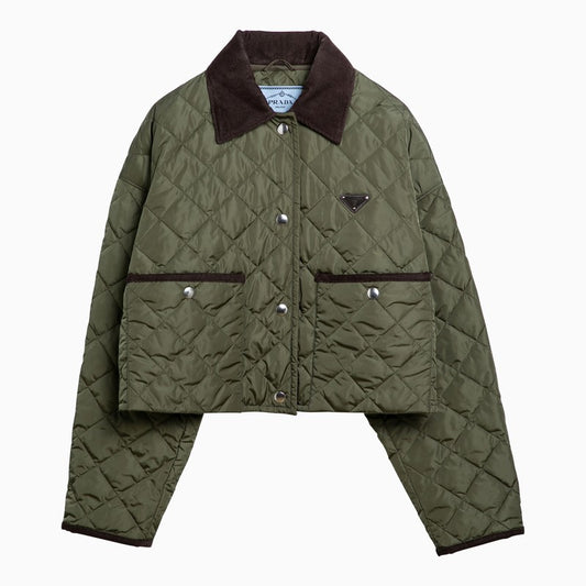 Military green quilted jacket with logo