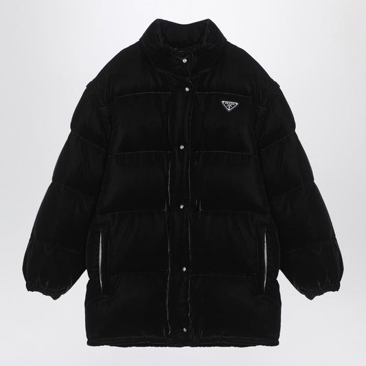 Black velvet-effect padded jacket