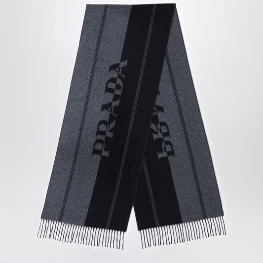 Slate/black wool scarf with jacquard logo