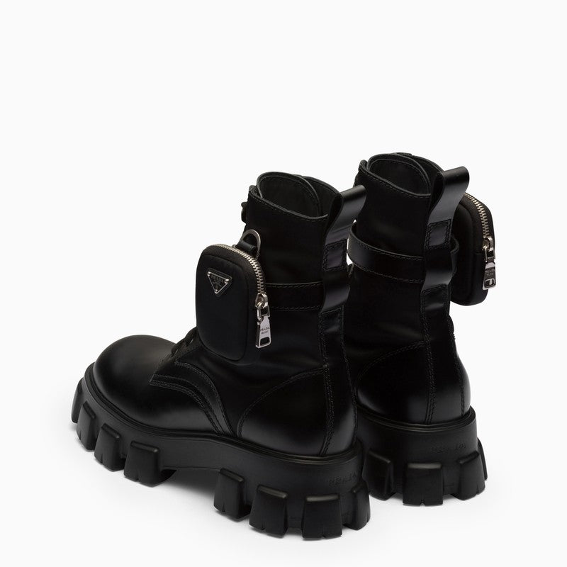 Black brushed leather and nylon Monolith boots
