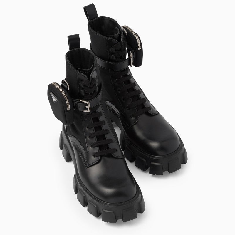 Black brushed leather and nylon Monolith boots