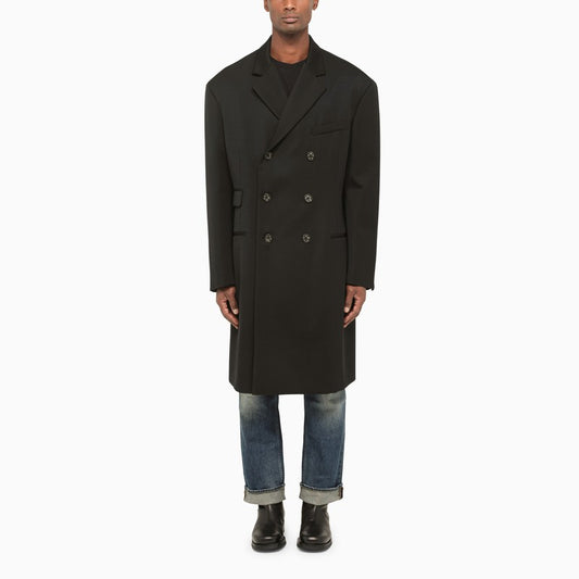 Black wool double-breasted coat