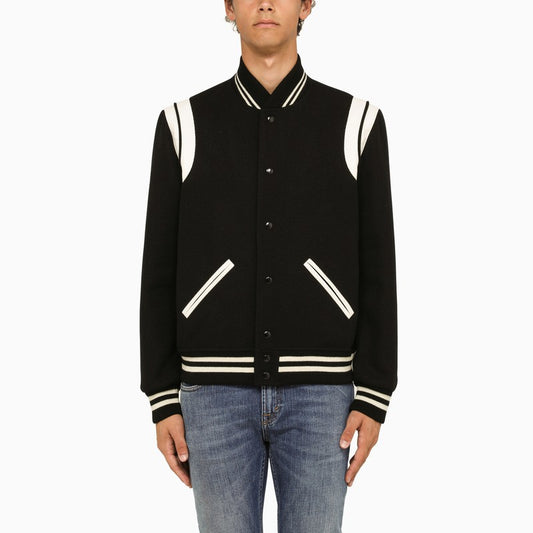 Black/white wool bomber jacket