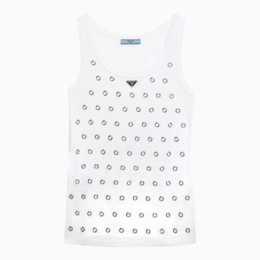 White cotton tank top with eyelets