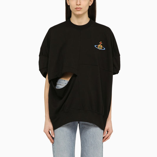 Black cotton over-shirt with cut-out