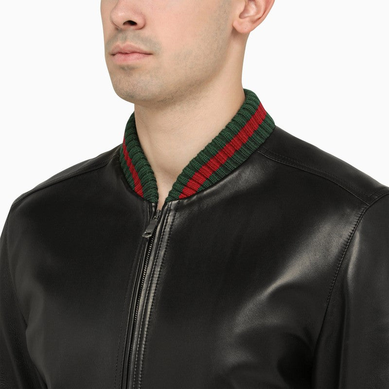 Black leather bomber jacket