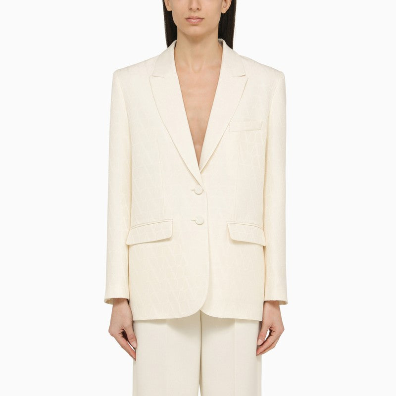 Ivory single-breasted jacket in wool and silk