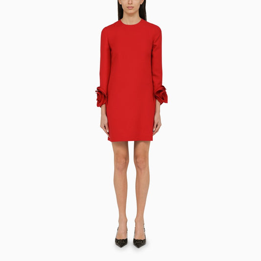 Red wool short dress with appliqué