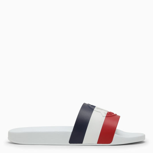 White Basile slide with tricolour band and logo